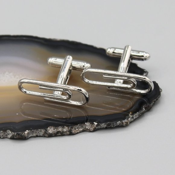 Paper clip clips office silver tone cufflinks - Picture 2 of 5